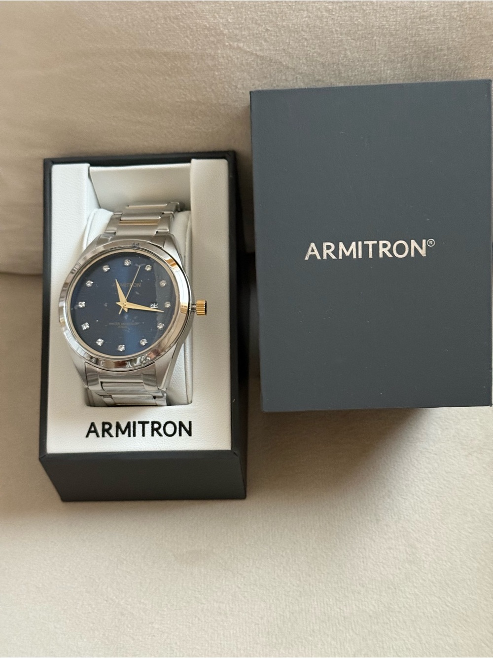Armitron Men’s Silver Stainless Steel Watch with Blue Dial